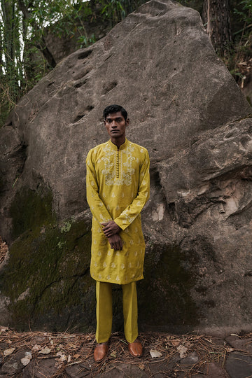 EMBROIDERED HONEY MUSTARD KURTA TROUSER